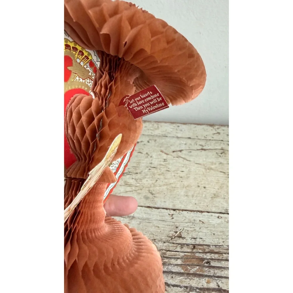 Vintage 1928 Honeycomb Tissue Valentine Card 3D Cupid Cherub Heart 7in